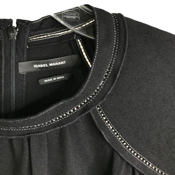 Isabel Marant Blouse top Womens 38 Black Puff Sleeves Cream Trim - Picture 4 of 7